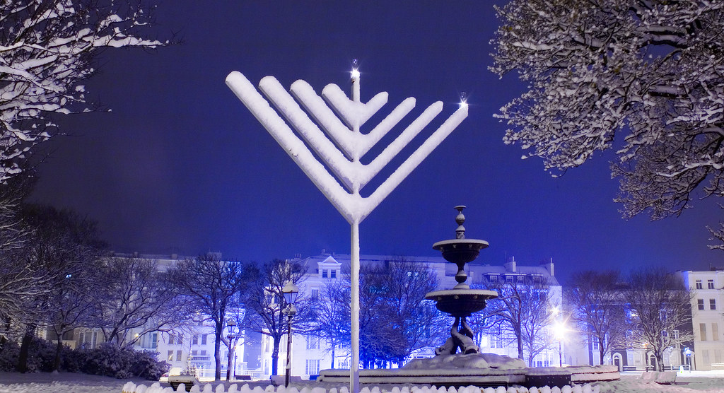 Happy Chanukah Snow Covered Chanukah Menorah (One of a co… Flickr