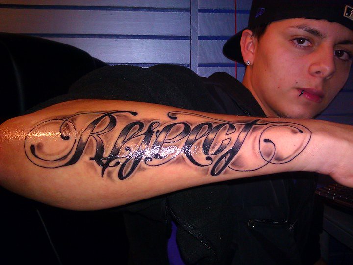 respect / loyalty ambigram arm tattoo by Wes Fortier Flickr