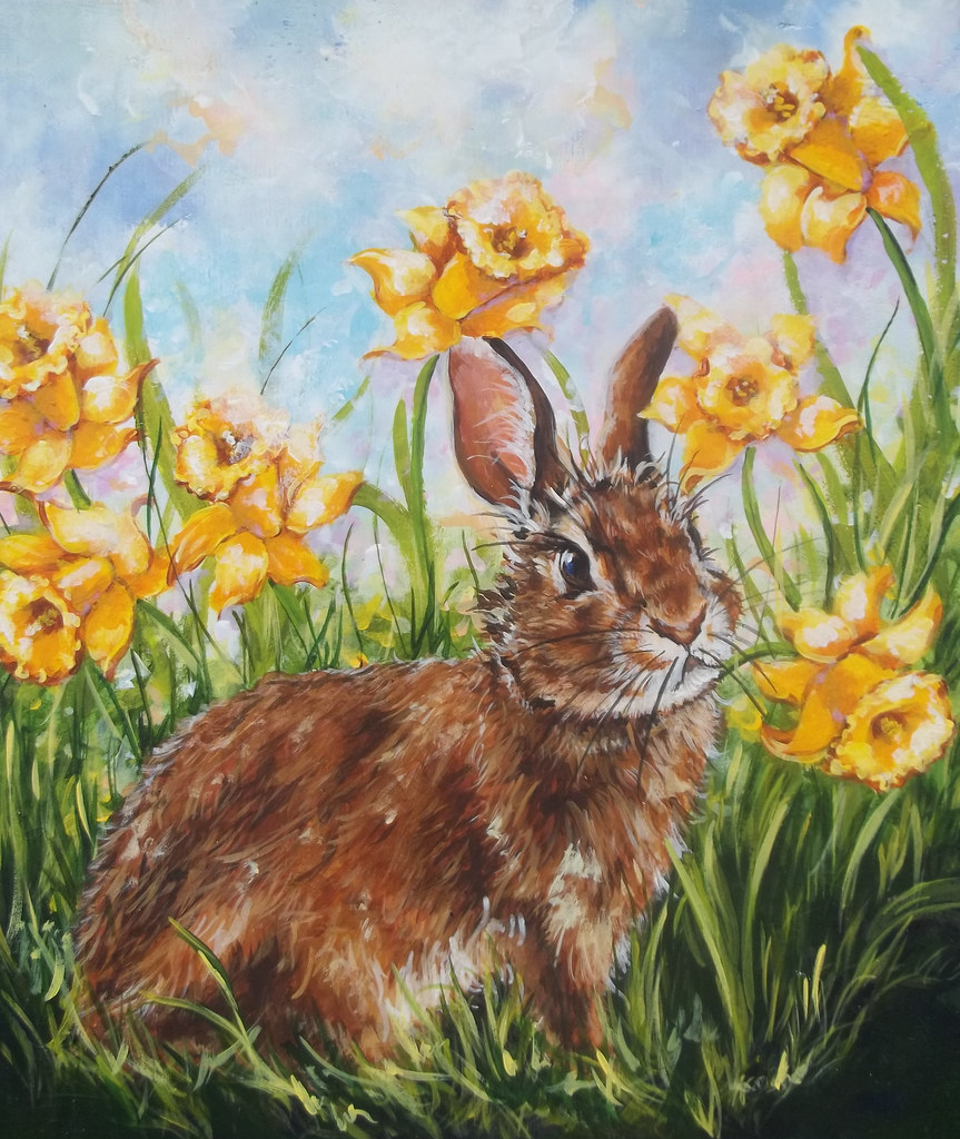 rabbit painting rabbit painting easter spring flowers art Jonny