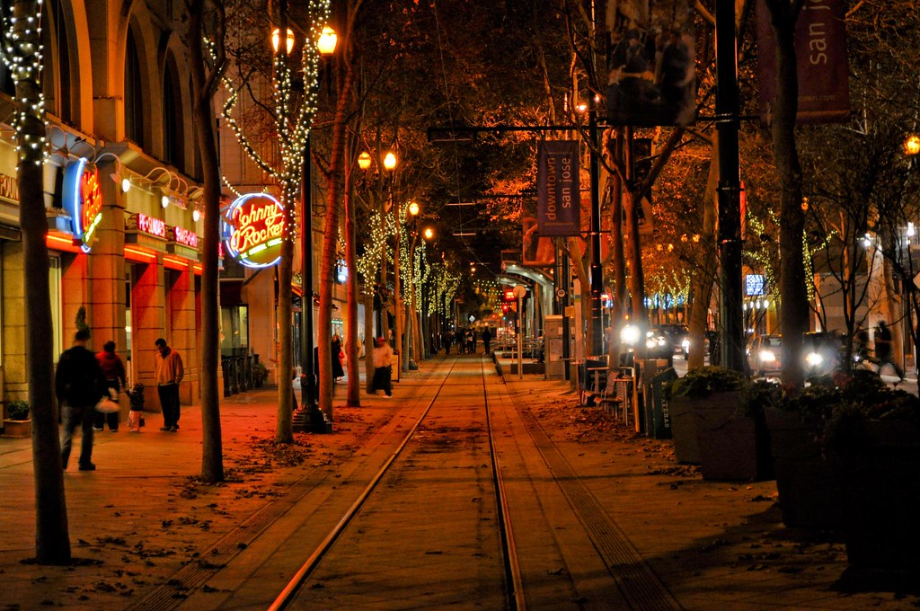 San Jose Downtown at night South First Street of San Jose,… Flickr
