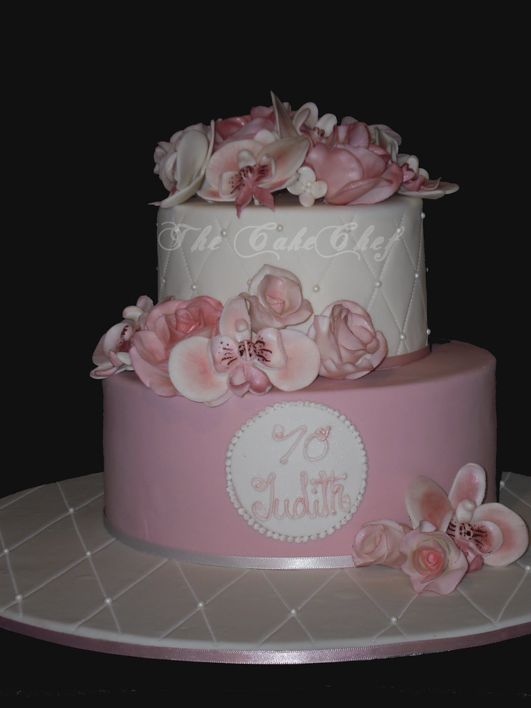 70th Birthday cake. Dusky rose colour with sugar Roses & O… Flickr