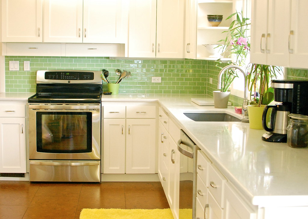 white kitchen green tiles 2011 Our kitchen remodel Flickr