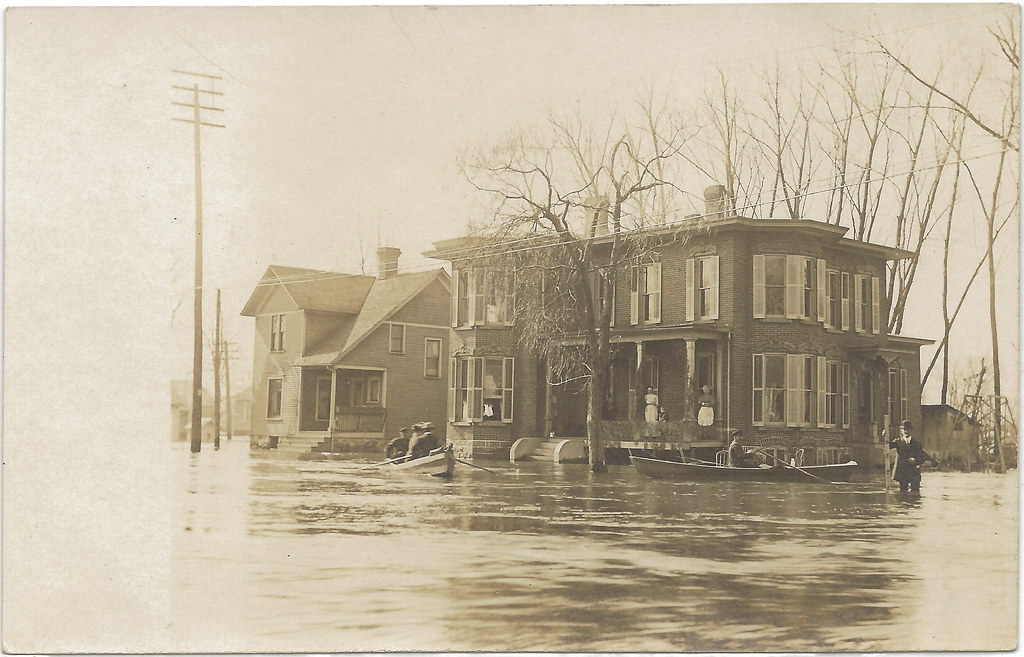 SW Three Rivers MI RPPC Flood Disaster Boats outside Flood… Flickr