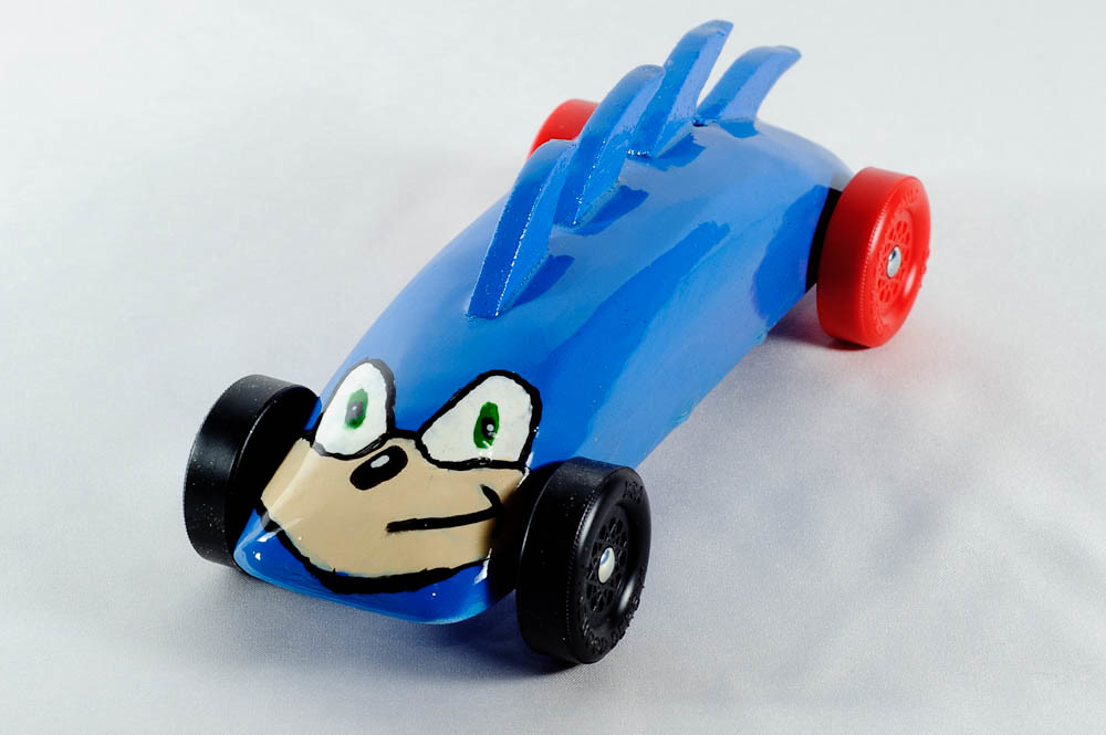 Sonic the Hedgehog Mason's pinewood derby car. John Kiernan Flickr