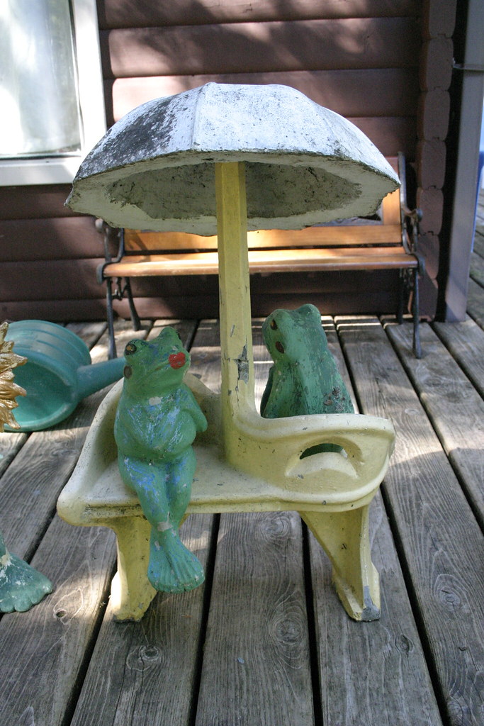 two frogs on a bench before Leah Gilbertson Flickr