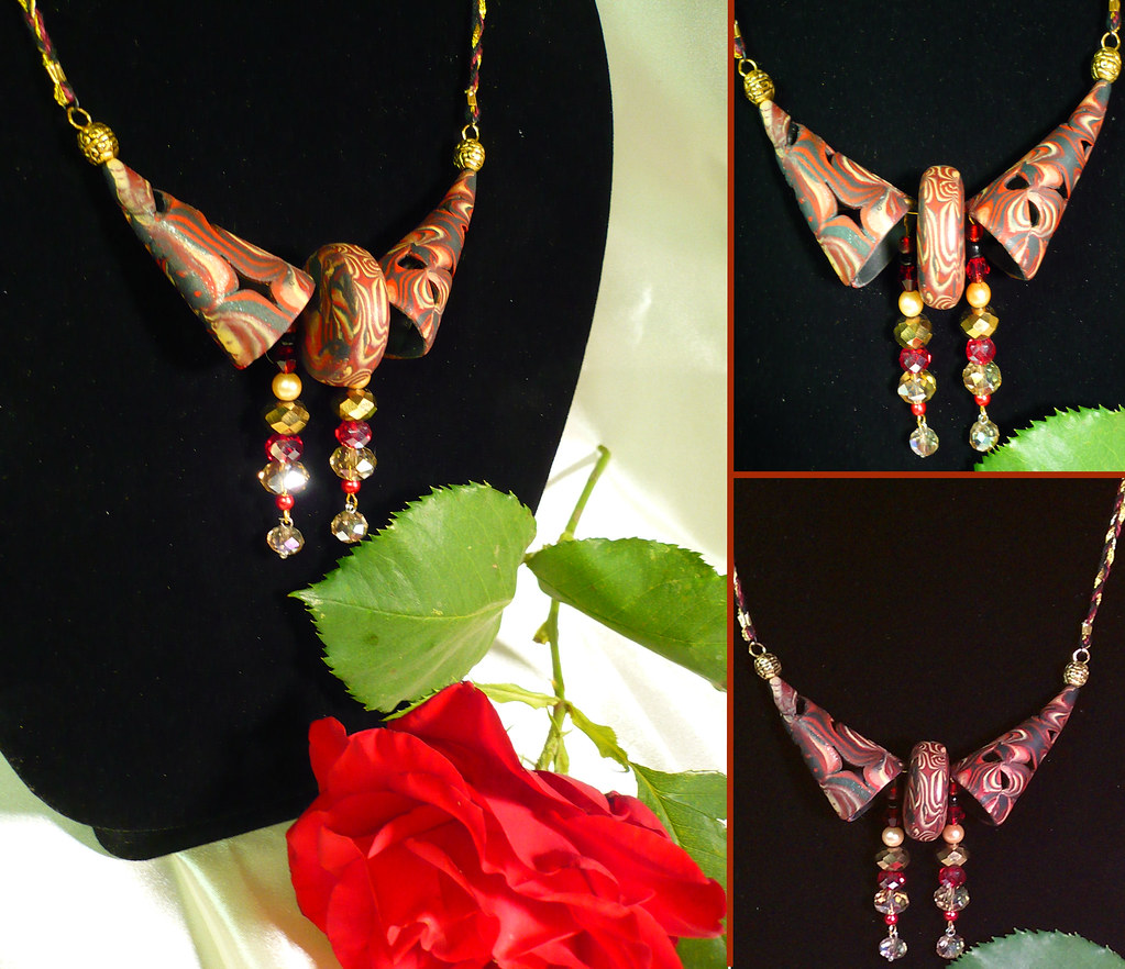 Red n Gold Necklace This necklace is handmade from polymer… Flickr