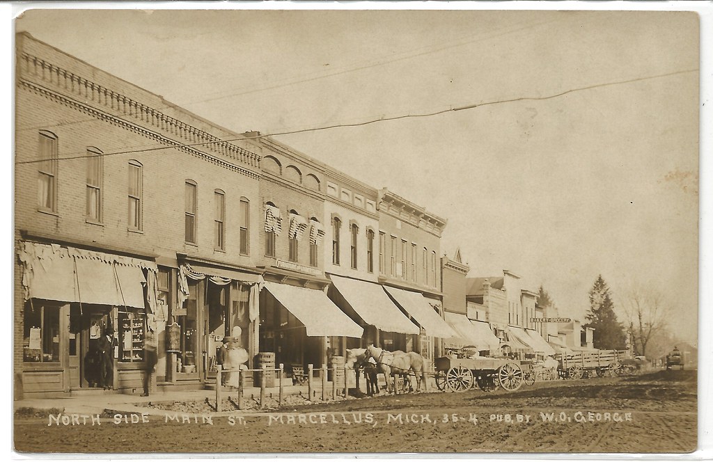 SW Marcellus MI RPPC 1914 Downtown Stores Wagons Dirt Stre… Flickr
