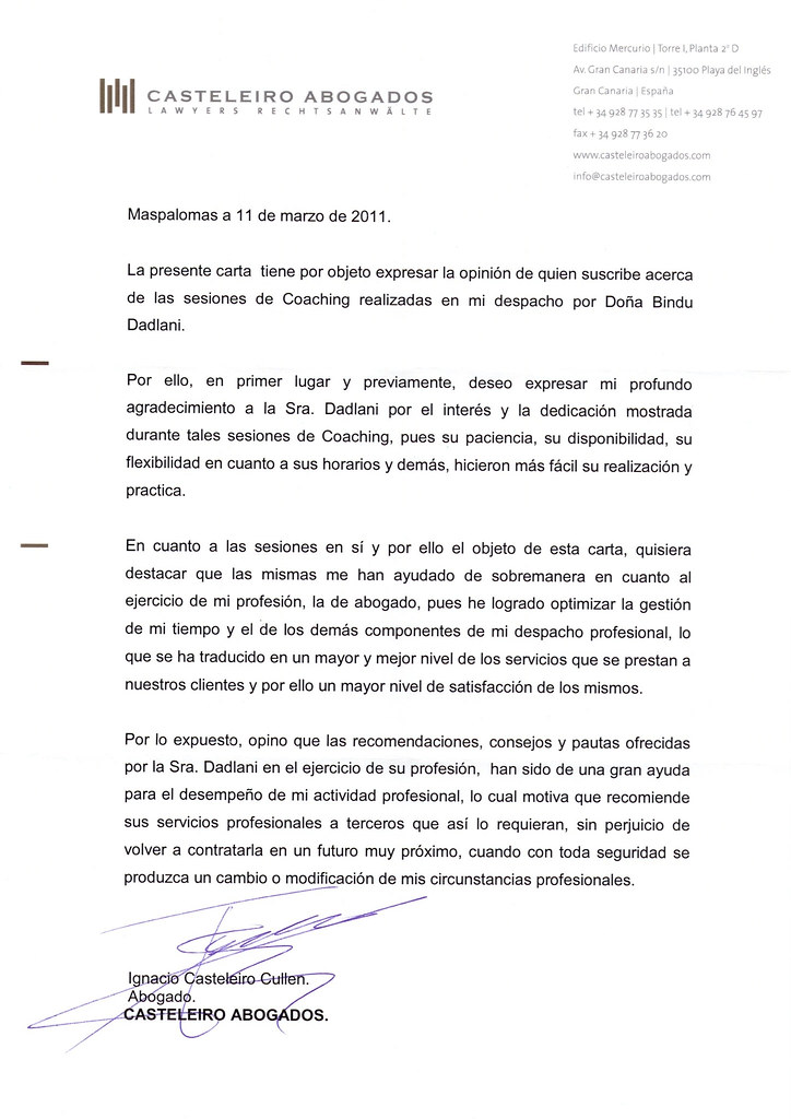 Carta Casteleiro Abogados BinduPowerCoach