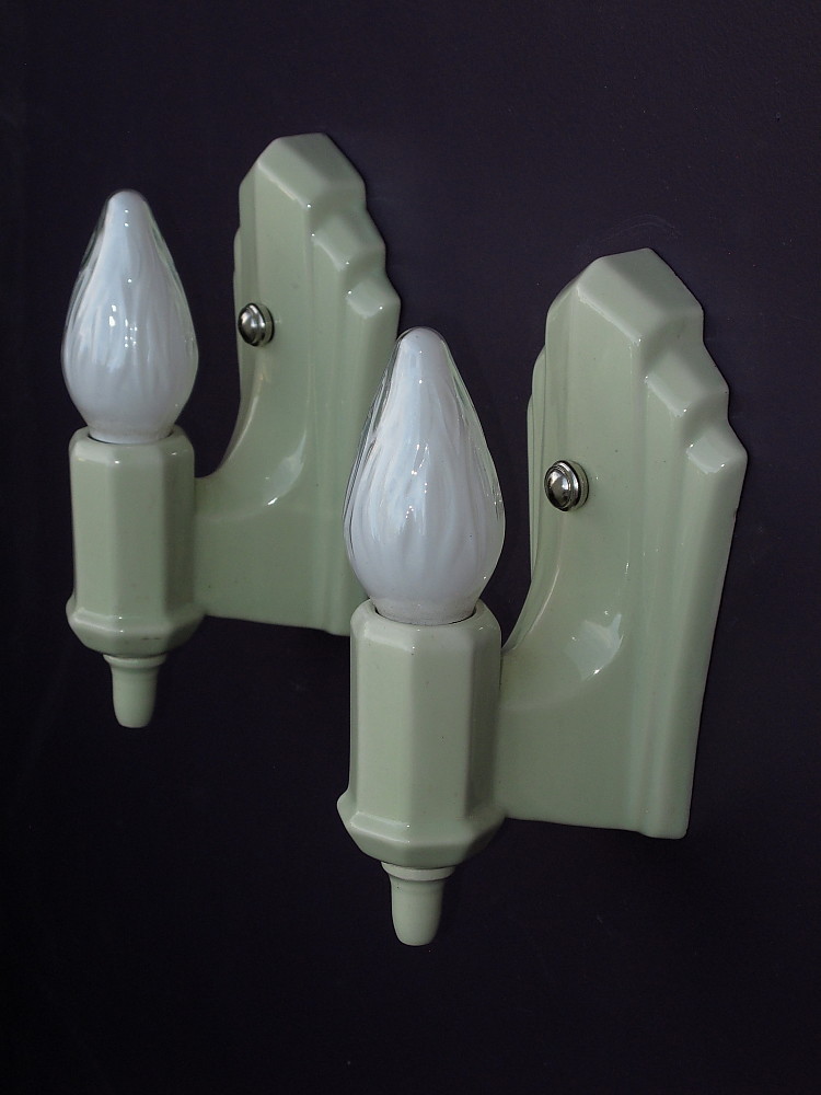 *Celery green porcelain bathroom lighting This pair of vin… Flickr