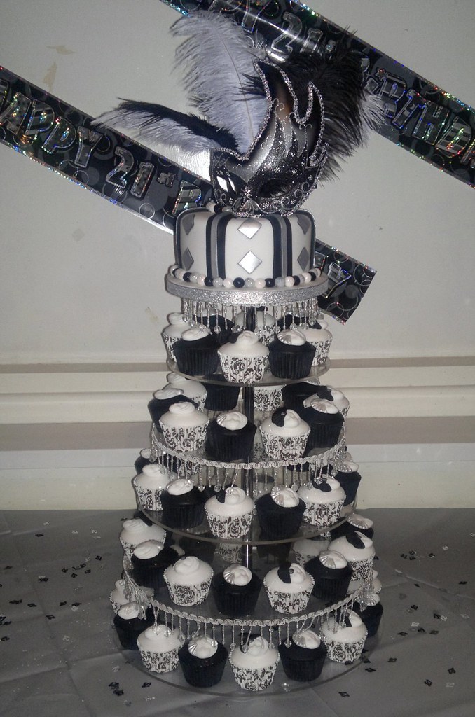 Black, white and silver Masquerade 21st birthday cake and … Flickr