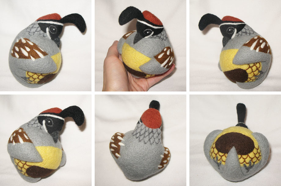 Gambel's quail, needle felted wool bird ball Linda Brike Flickr