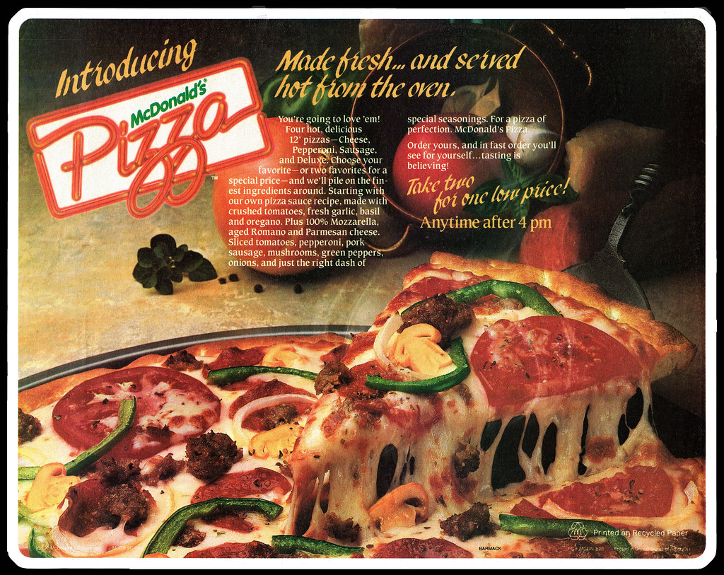 McDonald's Introducting Pizza McPizza trayliner plac