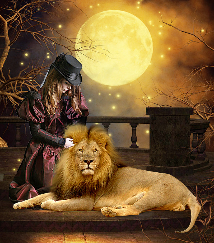 Girl and lion in the moonlight Created for Marcus Ranum Ch… Flickr