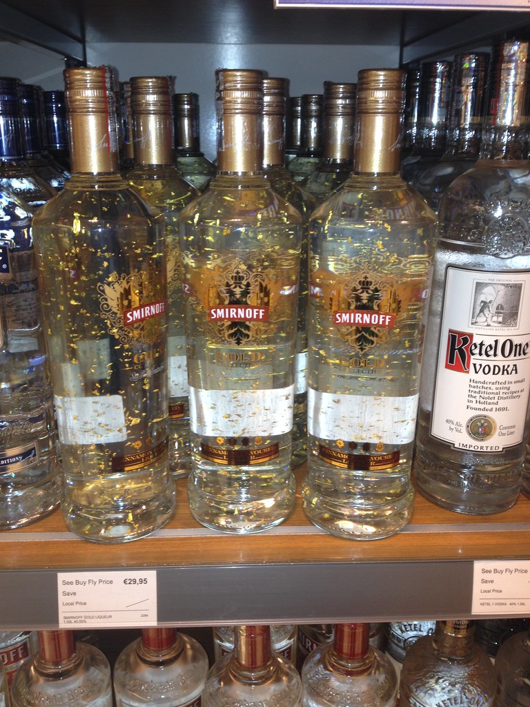 Smirnoff Gold Cinnamon vodka with gold flakes. Fancy! Like_the