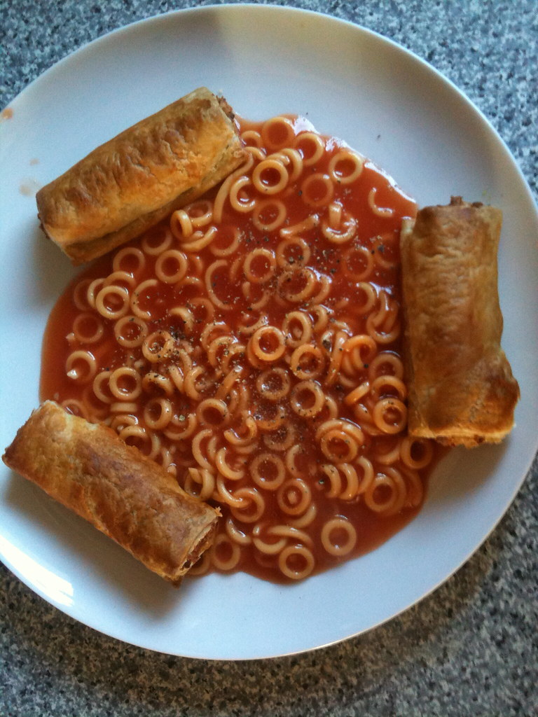 Linda McCartney sausage rolls With spaghetti hoops. What I… Flickr