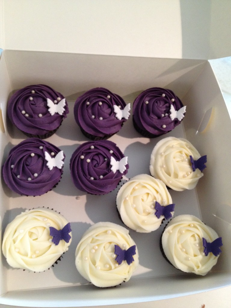 Deep purple and cream birthday cupcakes A mix of vanilla v… Flickr