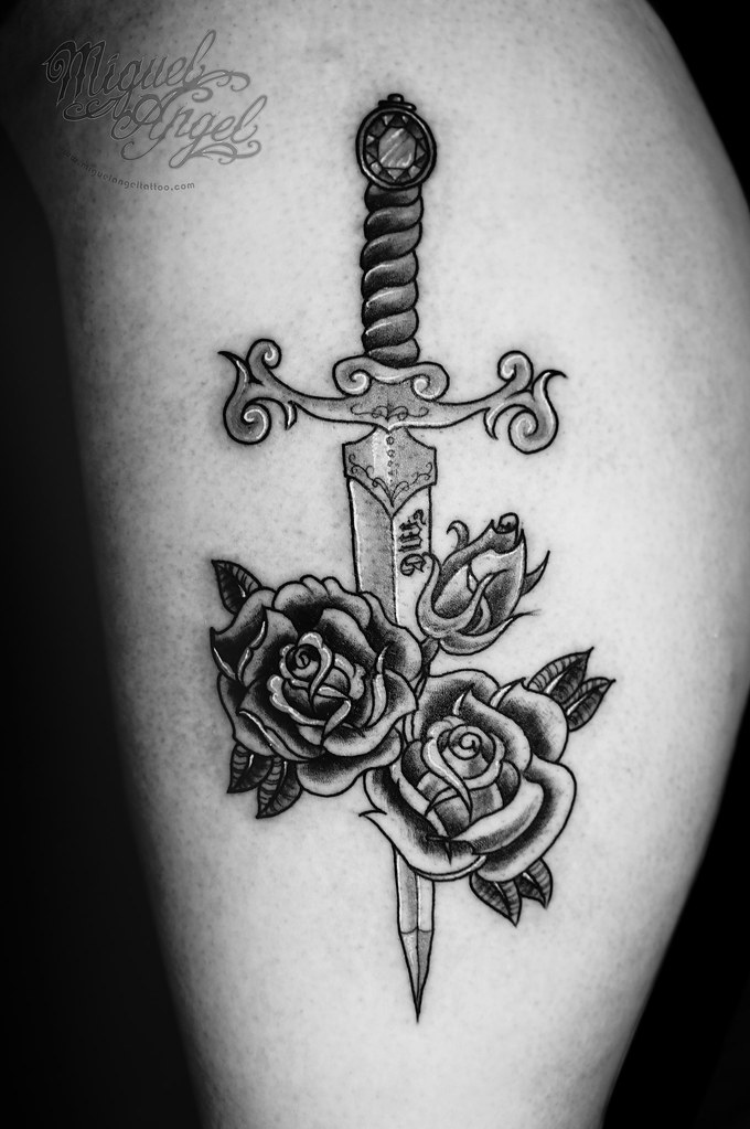 Dagger and roses custom tattoo Miguel Angel Custom Tattoo … Flickr