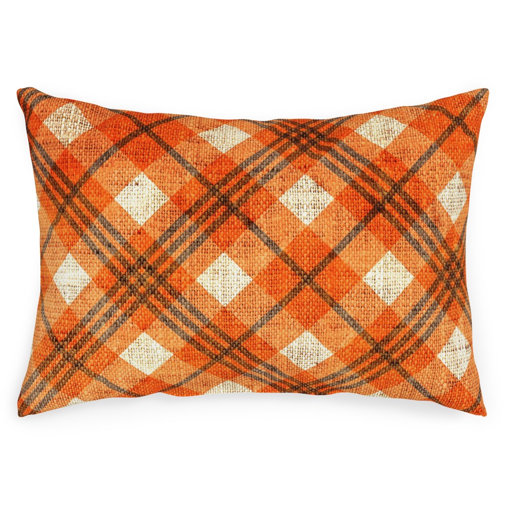 Burlap Plaid Orange and Grey Outdoor Pillow Shutterfly