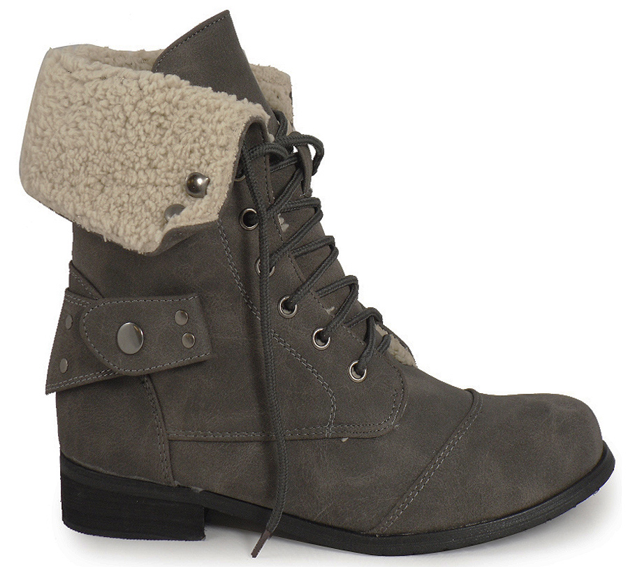 LADIES GREY ANKLE MILITARY ARMY COMBAT BOOTS SIZES 38 eBay