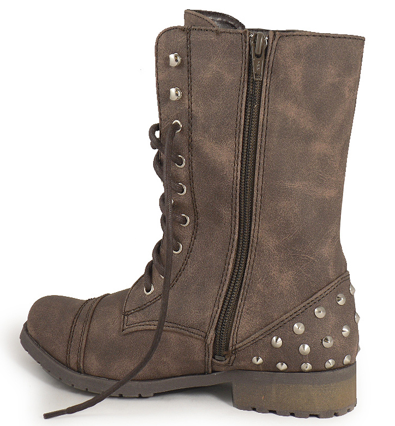 LADIES KHAKI STUD MILITARY ARMY COMBAT BOOTS SIZES 38 eBay