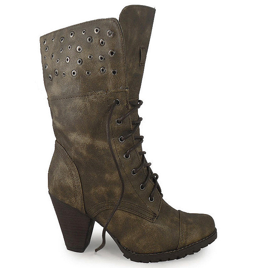 LADIES KHAKI MILITARY LACE UP ARMY COMBAT BOOTS SZ 38 eBay