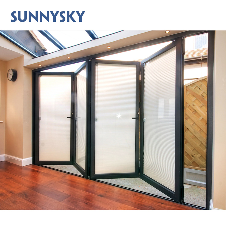 Simple Light Black Cheap Folding Patio Door Folding Door Glass Folding