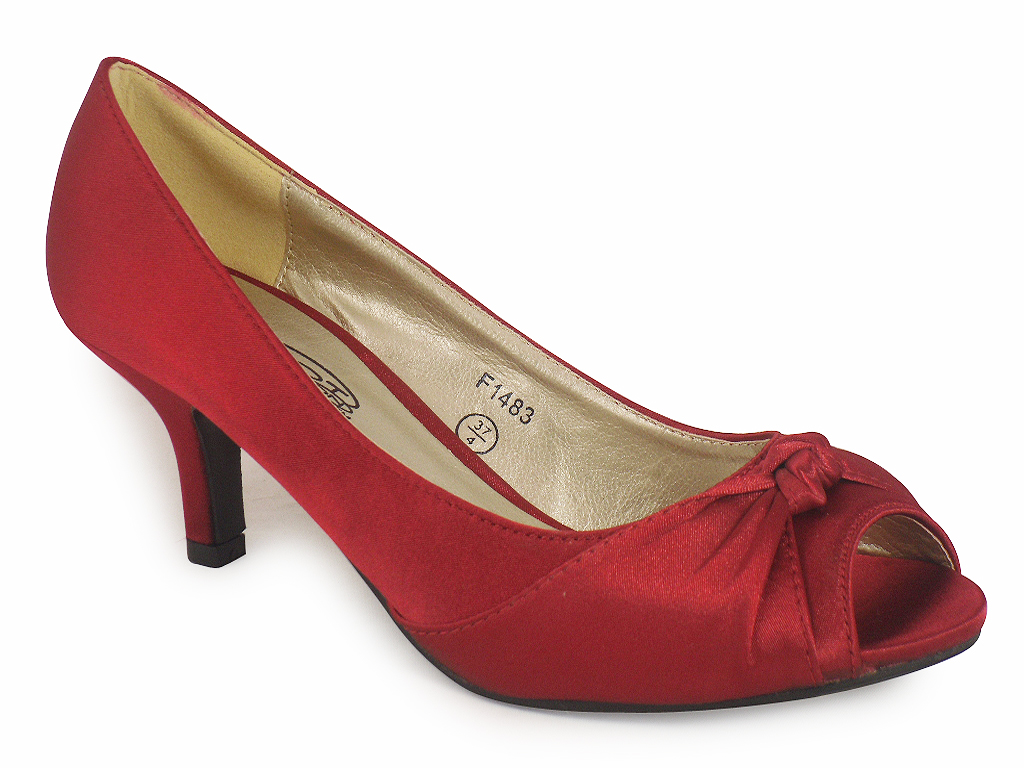 NEW LADIES RED SATIN BRIDAL LOW HEEL SHOES SIZES 38 eBay