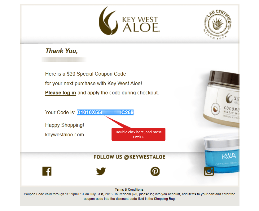 Coupons with Key Wes tALoe