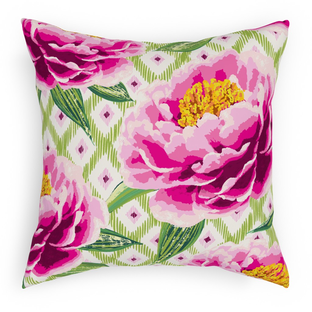 Maximalist Peony Pink and Lime Outdoor Pillow Shutterfly
