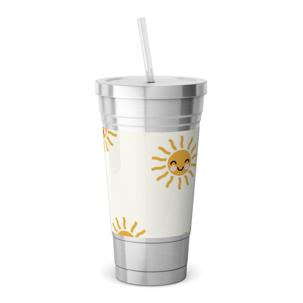 Cute Sunshine Yellow Stainless Tumbler with Straw Shutterfly