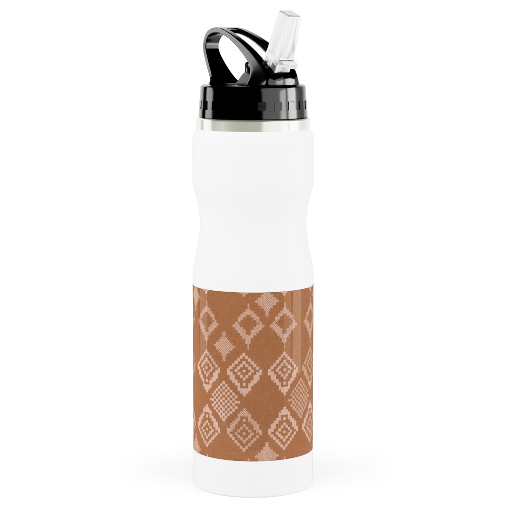 Boho Fair Isle Rust Stainless Steel Water Bottle with Straw Shutterfly