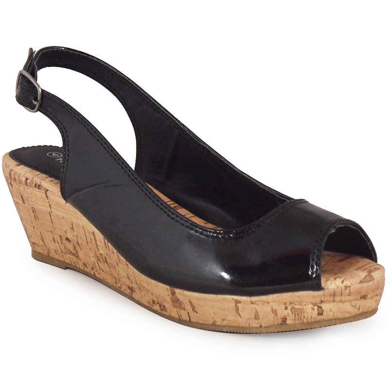 NEW WOMENS LADIES PEEPTOE SLINGBACK LOW HEEL CORK WEDGE SANDAL SHOES 3