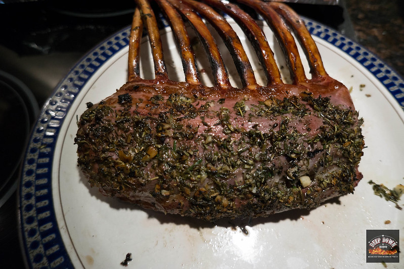 Rack of lamb reverse seared on the Big Green Egg Pitmaster Club