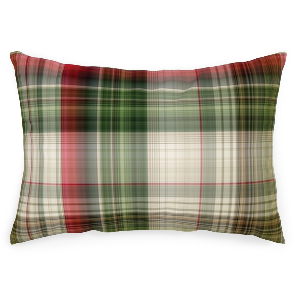 Christmas Plaid Green, White and Red Outdoor Pillow Shutterfly