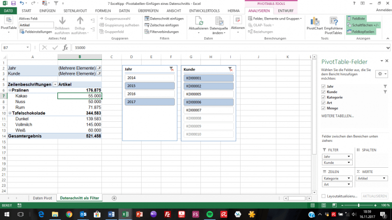 ExcelTipp Filter in PivotTabellen mit Datenschnitt sichtbar machen C4B