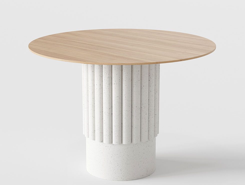 Oak Top and Stone Leg Coffee Table 3D Model Table