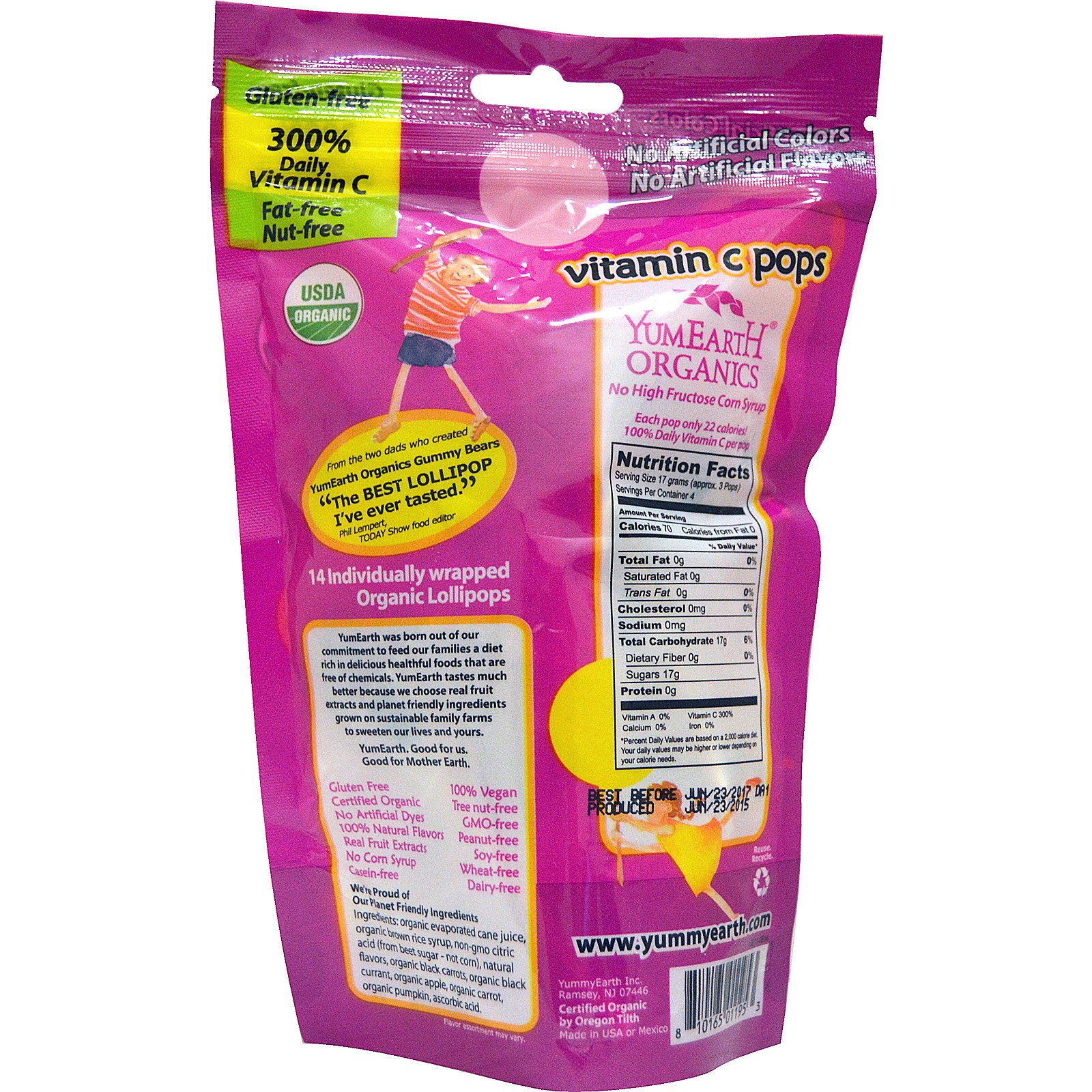 Yummy Earth Organic Vitamin C Pops 3 oz Case of 6