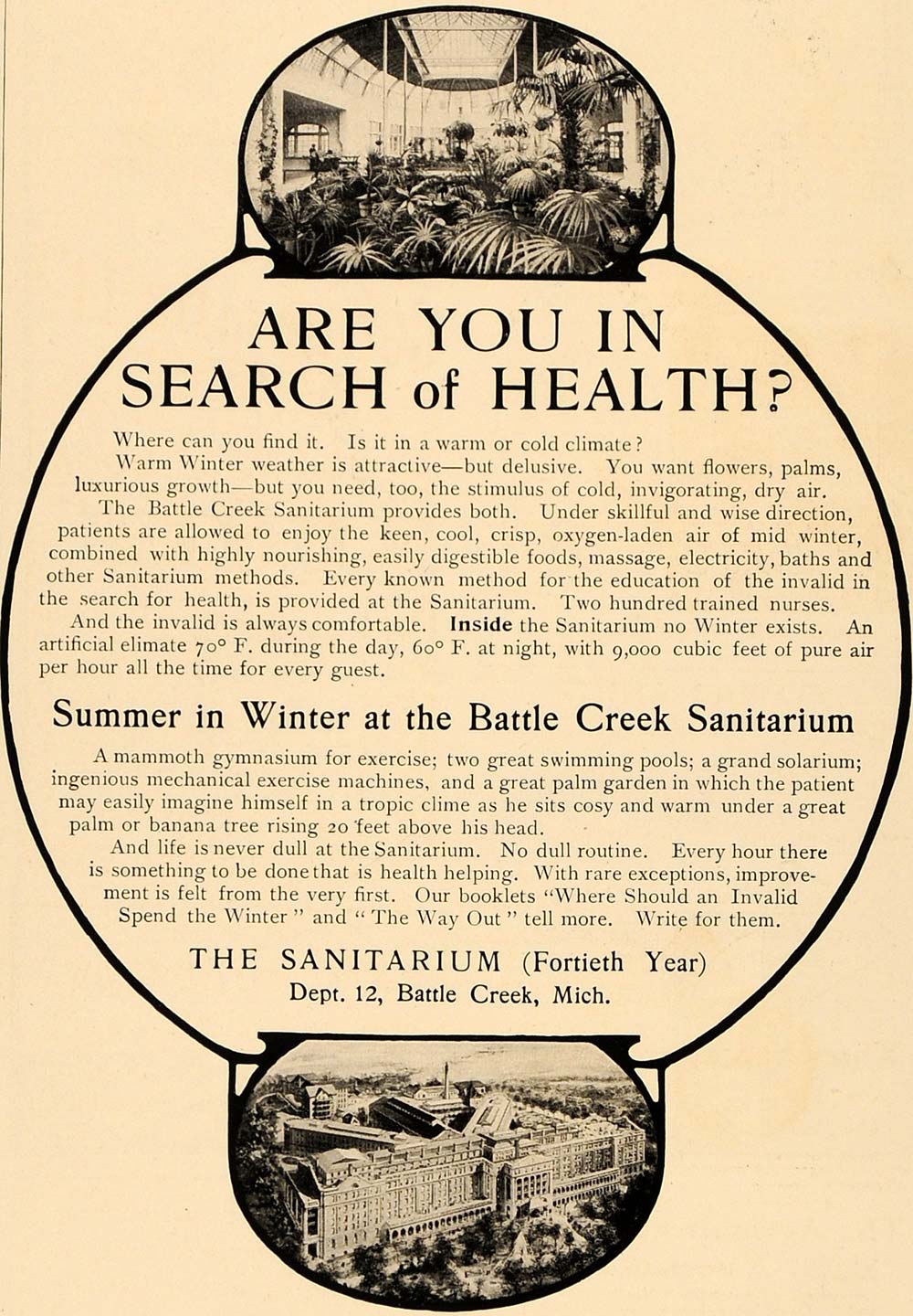 1906 Ad Battle Creek Sanitarium Michigan Harvey Kellogg ORIGINAL ADVERTISING eBay