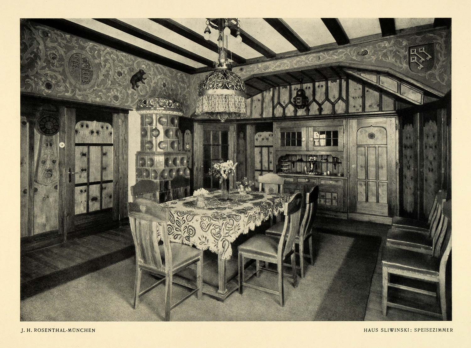 1915 Print German Sliwinski Home Dining Room Interior Decor Furnishing