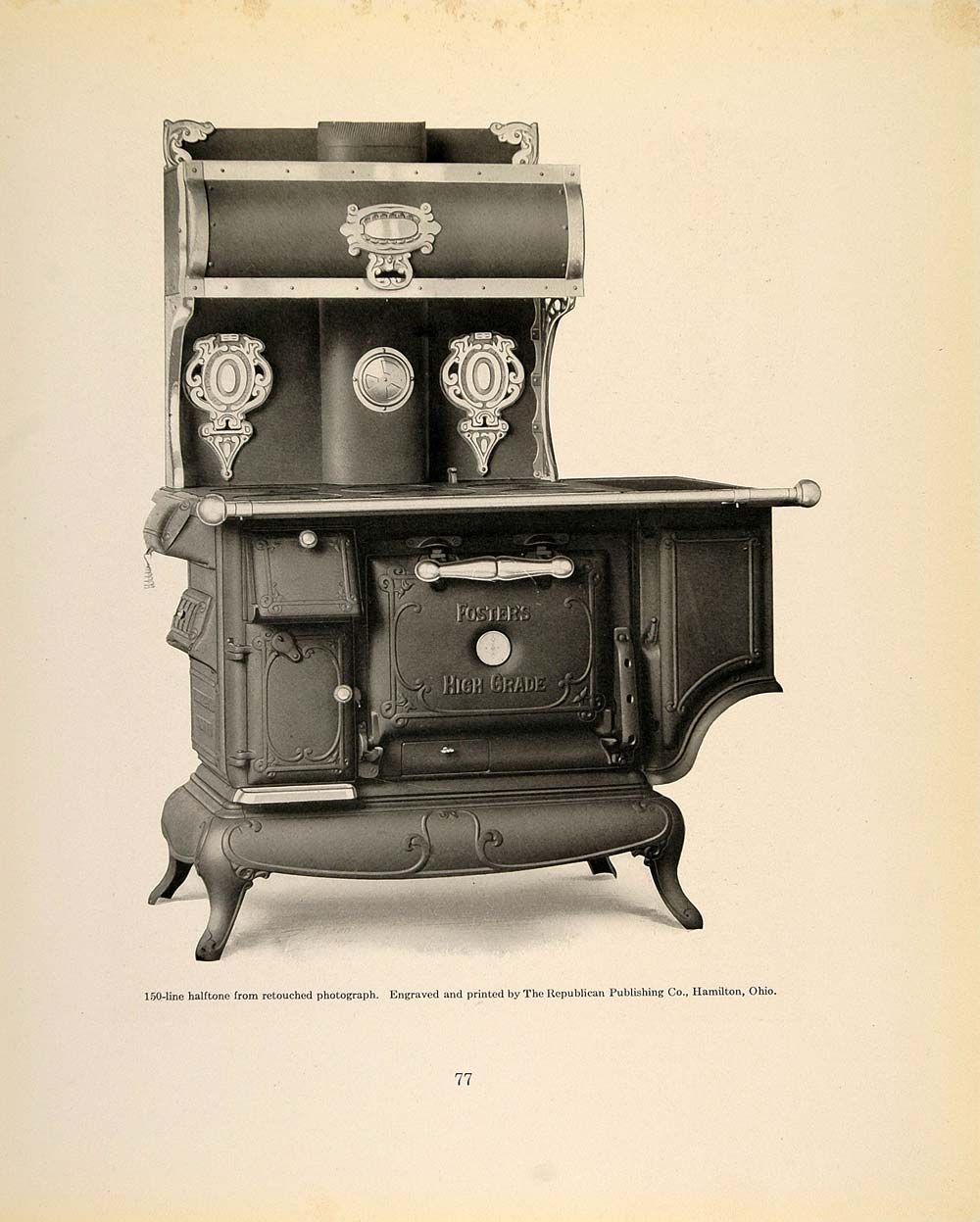 1913 Print Antique Foster Cast Iron Cook Stove Vintage ORIGINAL
