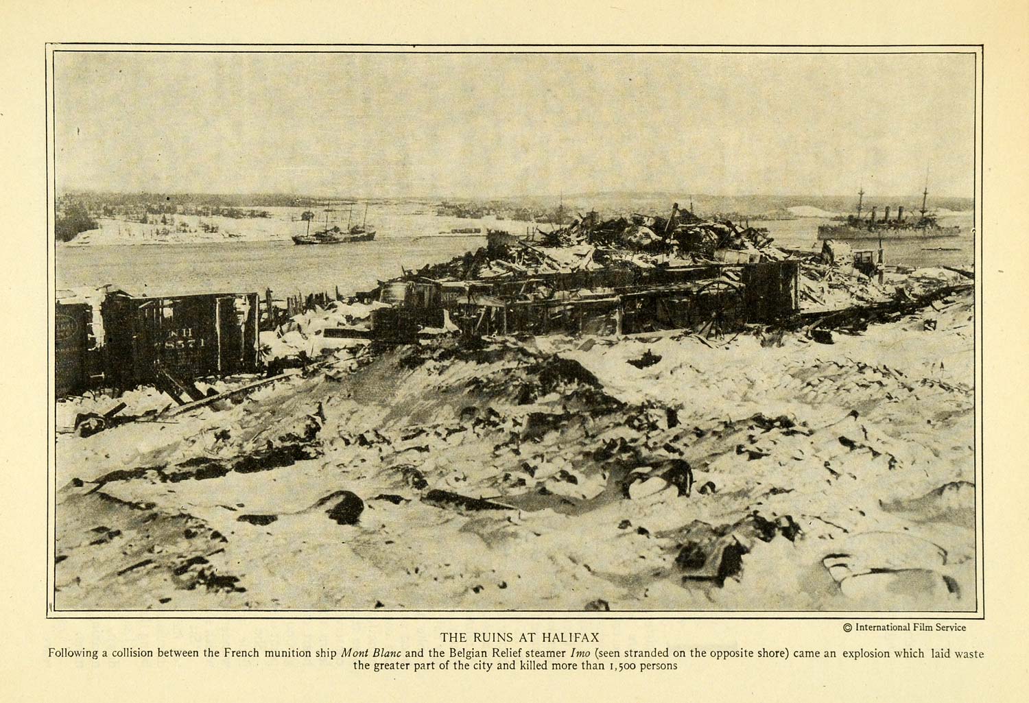 1918 Print WWI Mont Blanc Ship Imo Explosion Halifax Nova Scotia