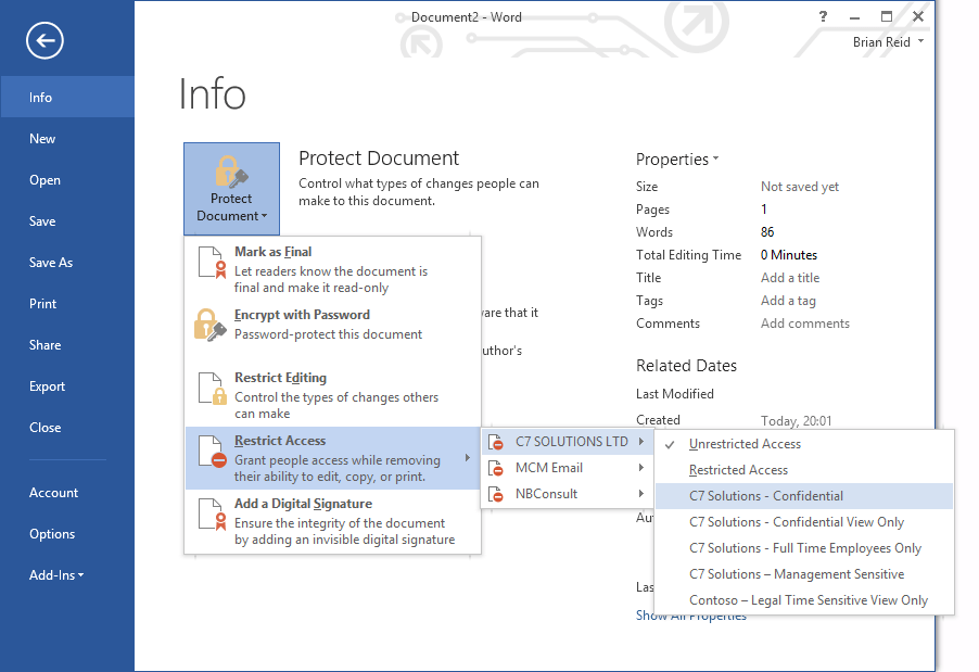 Using Microsoft Rights Management from Microsoft Office Brian Reid Microsoft 365 Subject