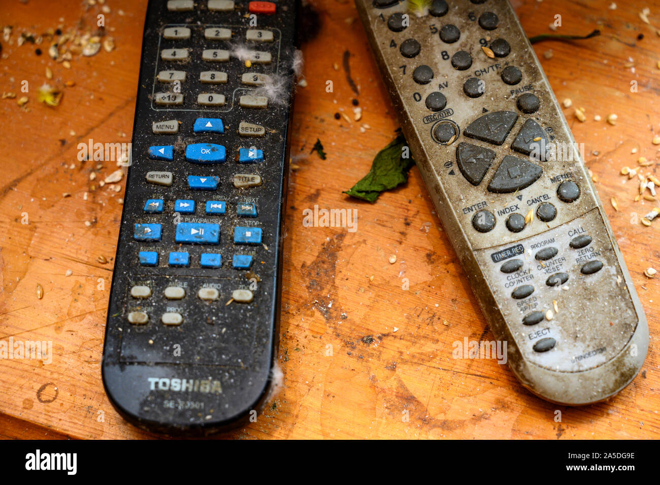 Dirty remote controllers Stock Photo Alamy