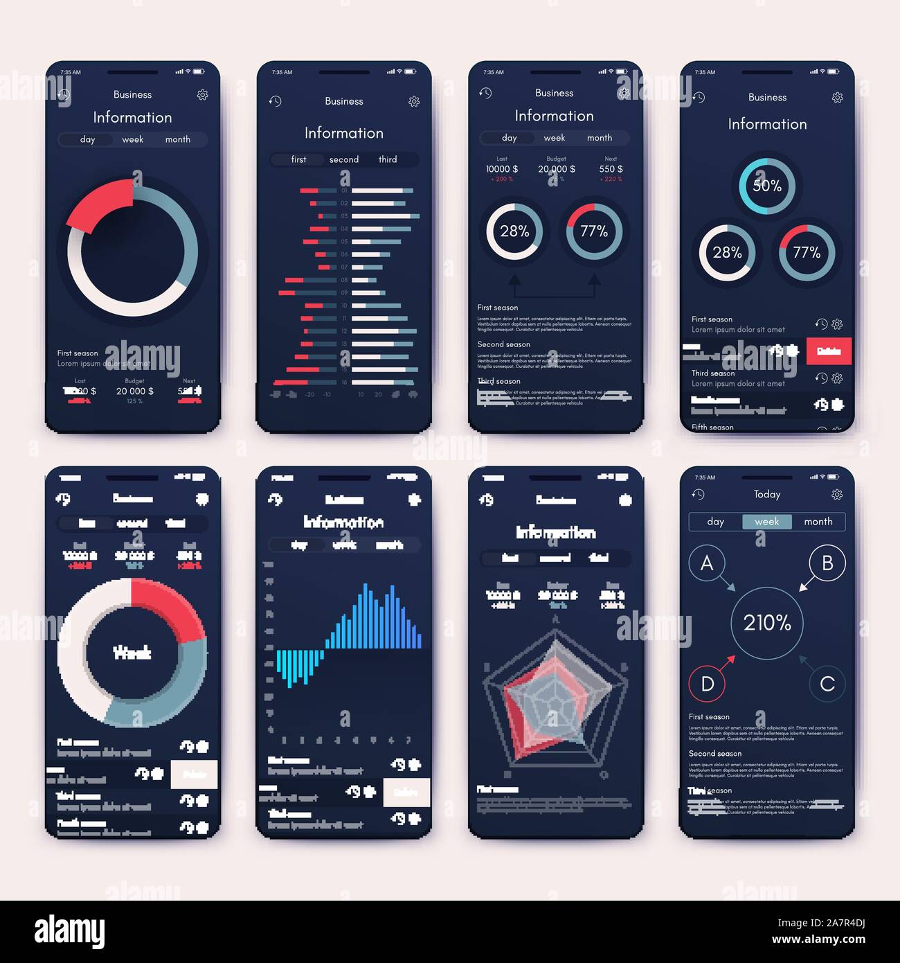Different UI, UX, GUI screens and flat web icons for