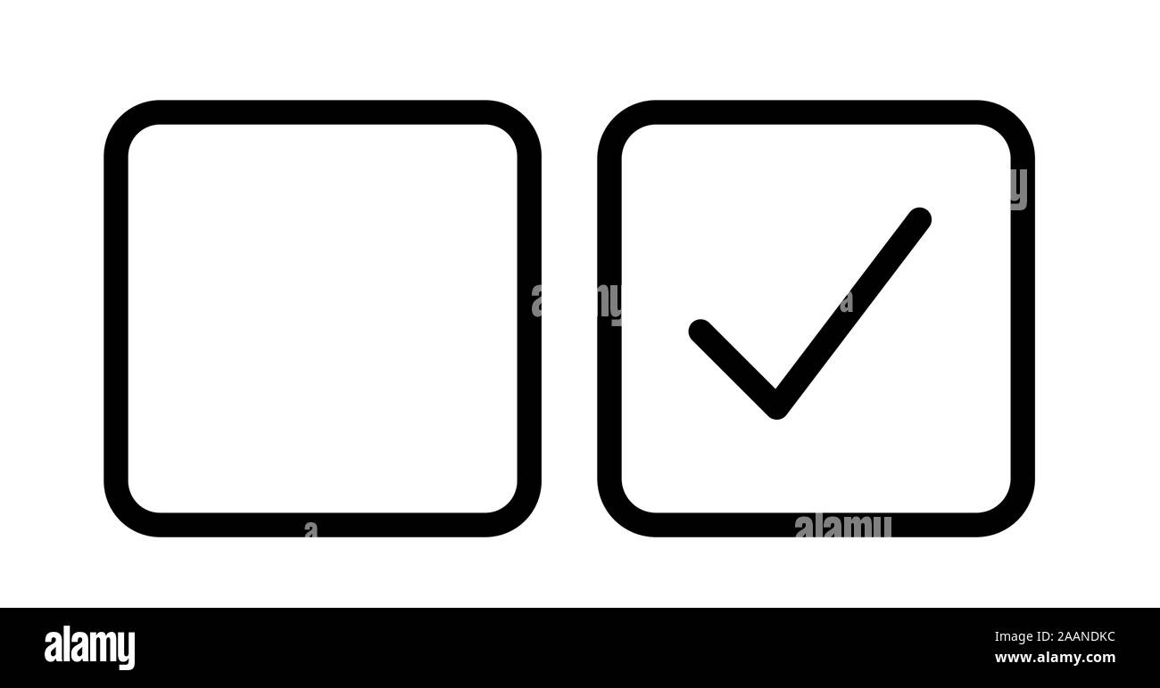 Checkbox set with blank and checked checkbox line art vector icon for