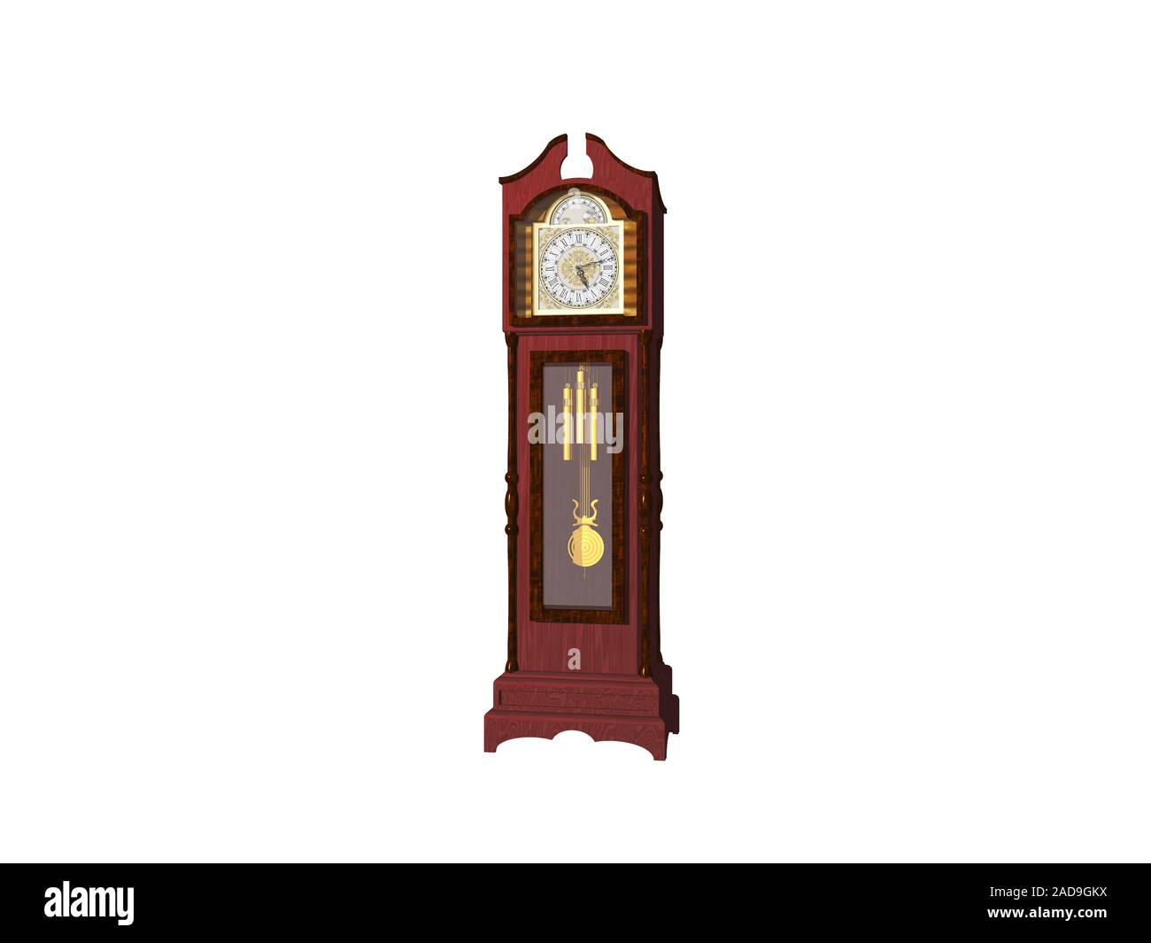 old grandfather clock with weights and pendulum Stock Photo Alamy