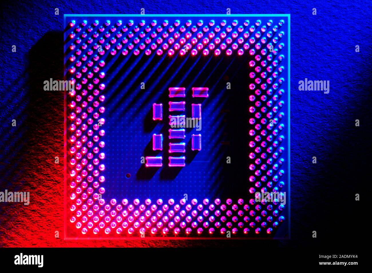 Microprocessor chip. Chips such as this are used as the central