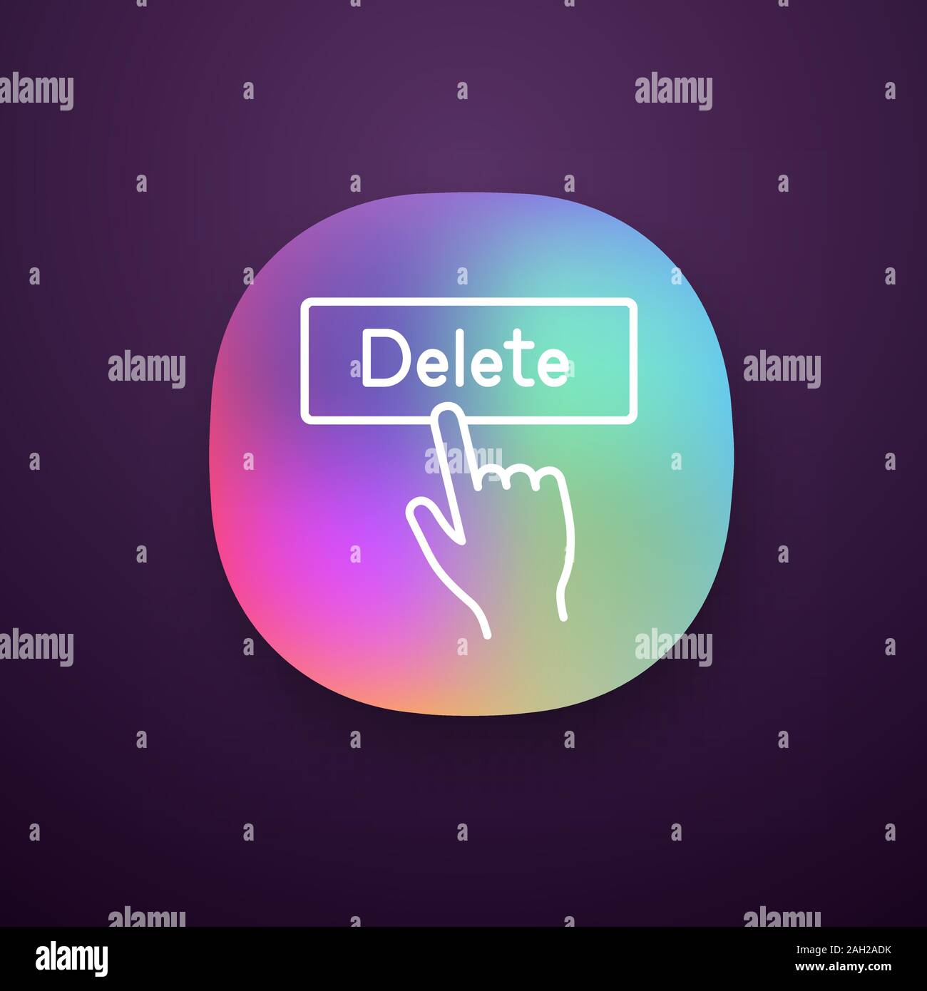 Delete button click app icon. UI/UX user interface. Del. Hand pressing