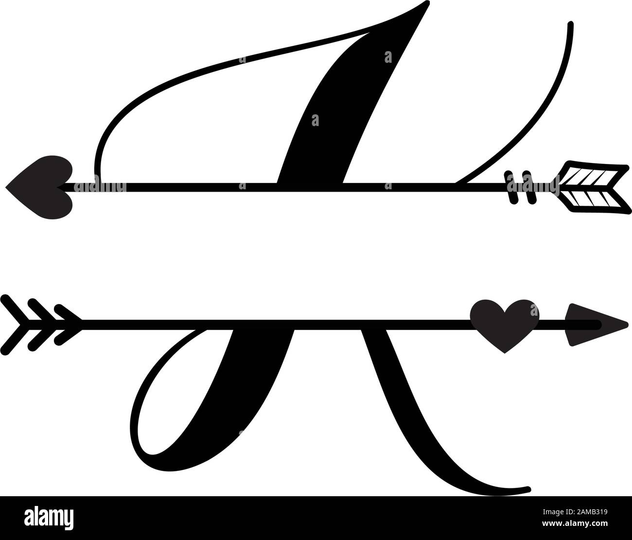 Initial k love monogram split letter vector isolated Stock Vector Image