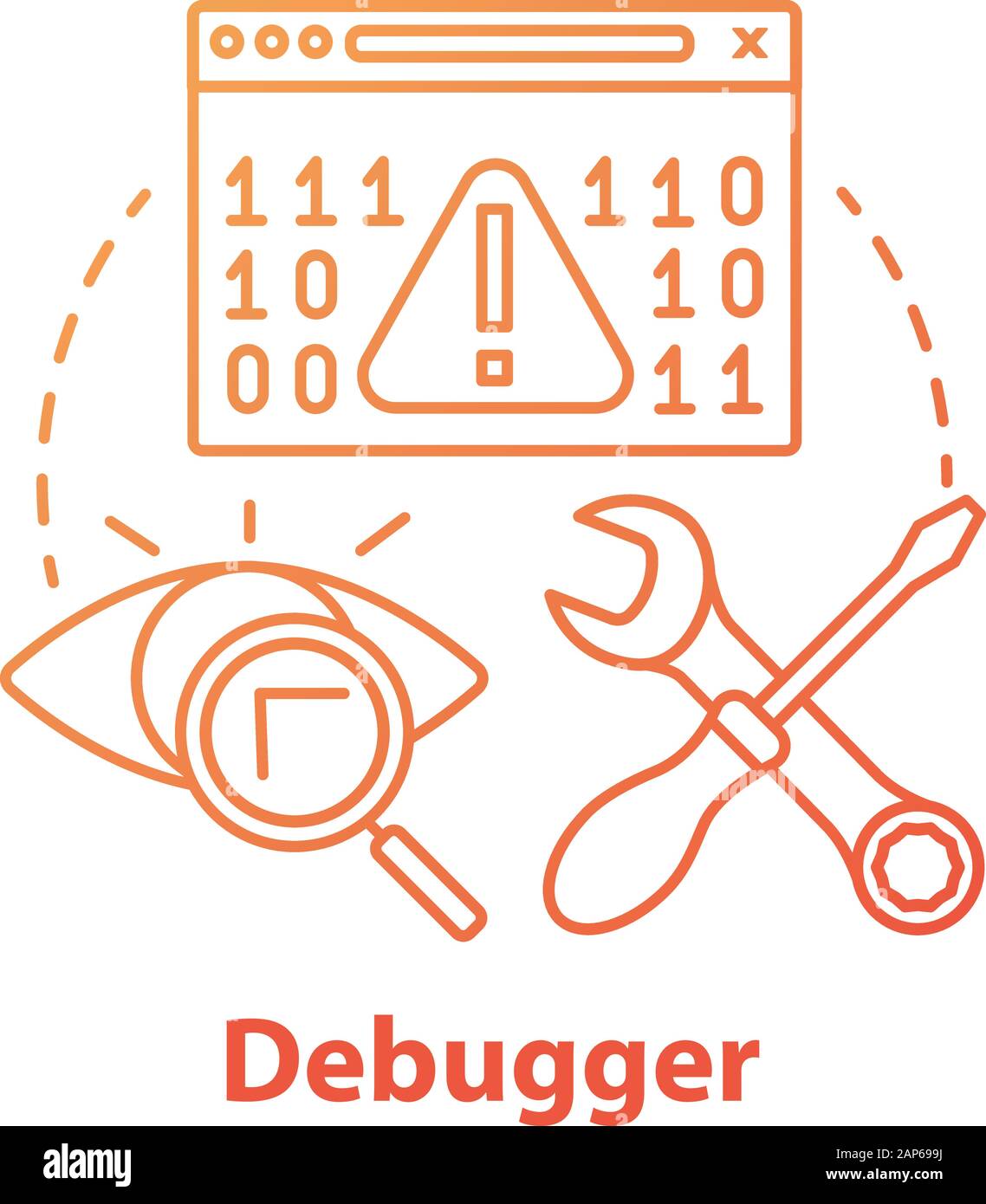 Debugger concept icon. Debugging tool. Testing and setting software
